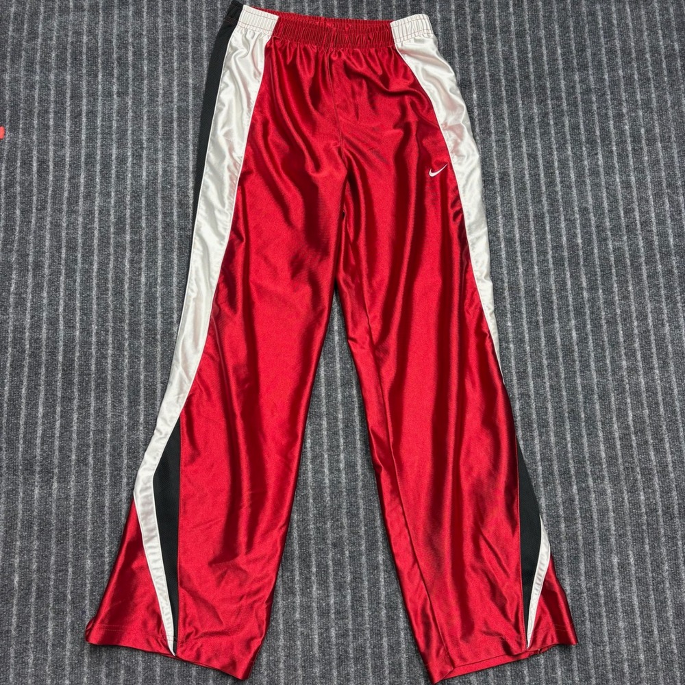 Nike Boys XL Red White Black Track Pants Shiny Polyester Athletic Warm Up Pants
